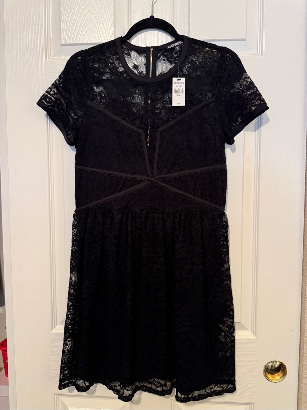 Express Black Lace Fit-and-Flare Midi Dress